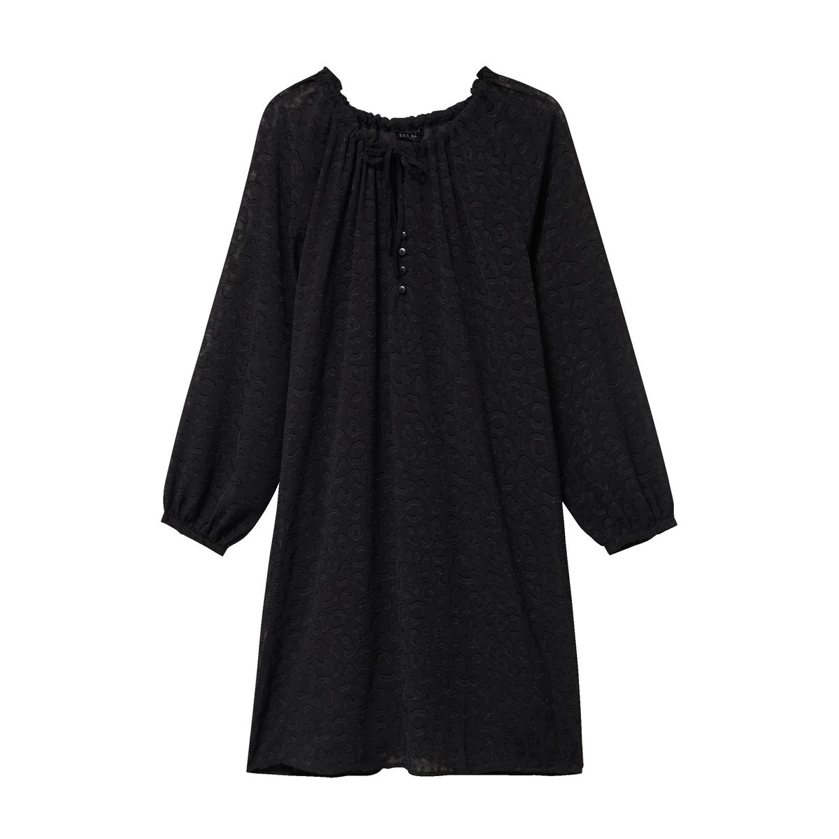 Robe courte évasée col v manches longues noir, BREAL