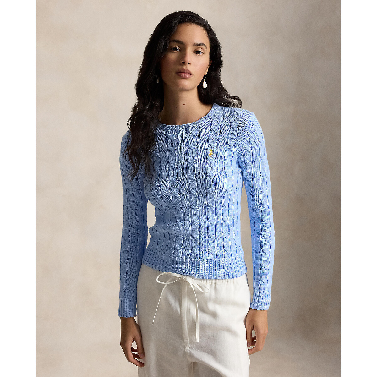 Cable Knit Crew Neck Jumper sky blue, POLO RALPH LAUREN