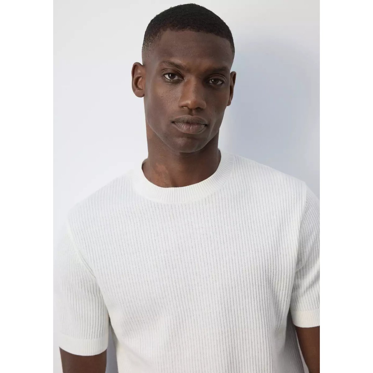 T-shirt maille côtelée blanc, MANGO MAN