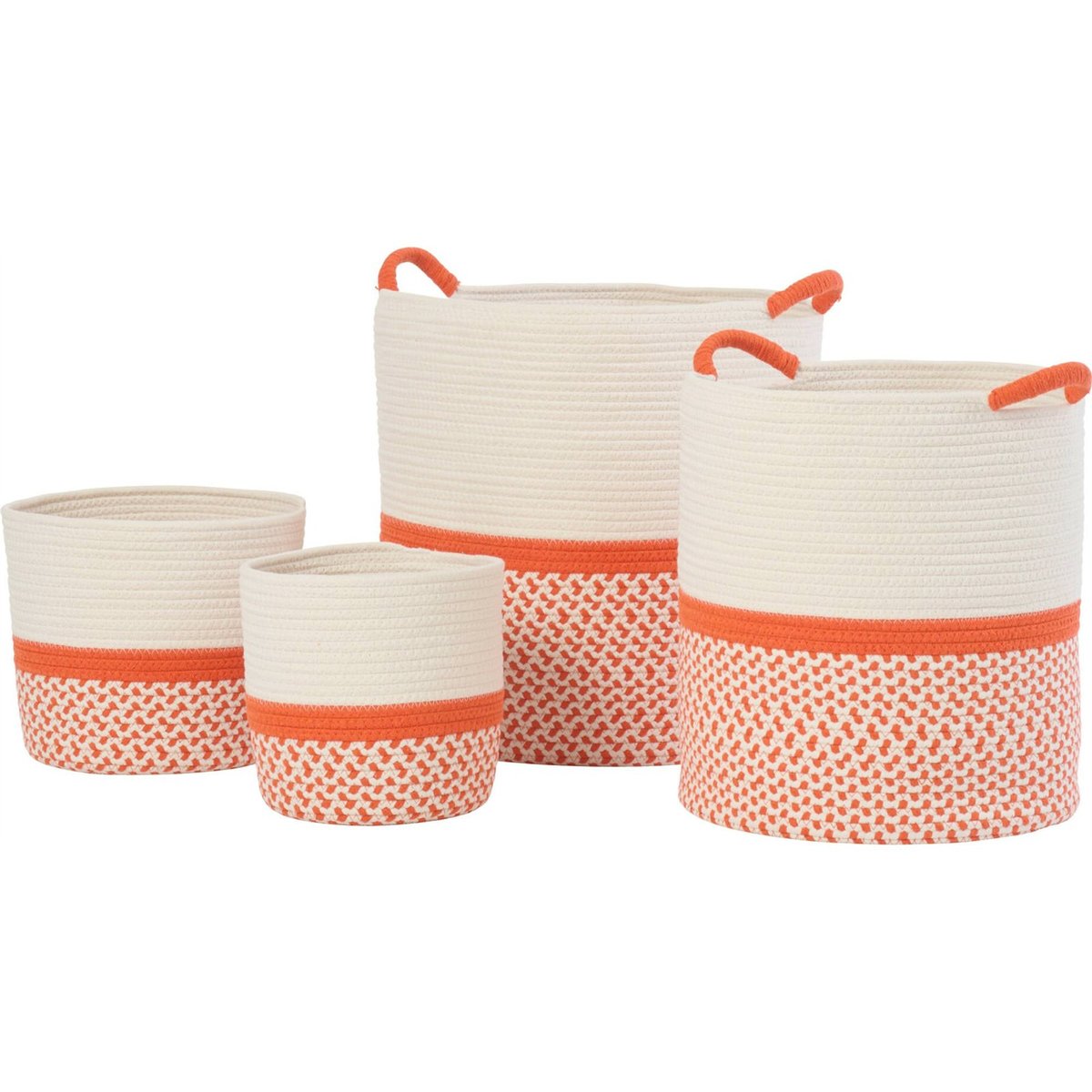 Lot de 4 paniers tressés en coton orange et blanc, RECOLLECTION