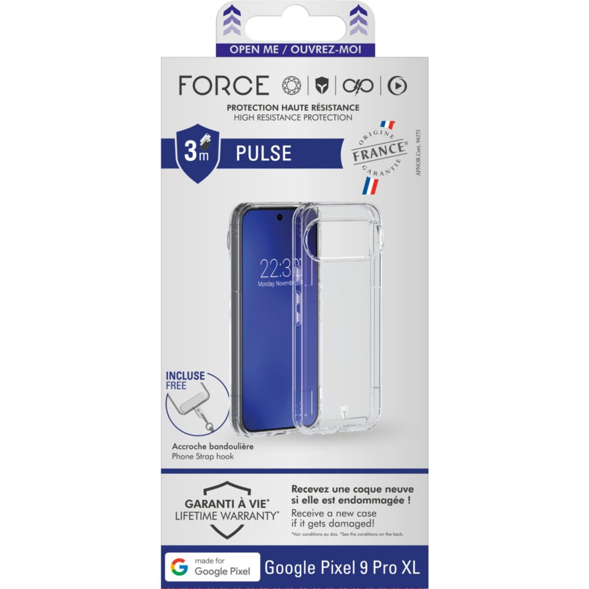 Coque Google Pixel 9 pro XL Pulse Transparente couleur unique, FORCE CASE