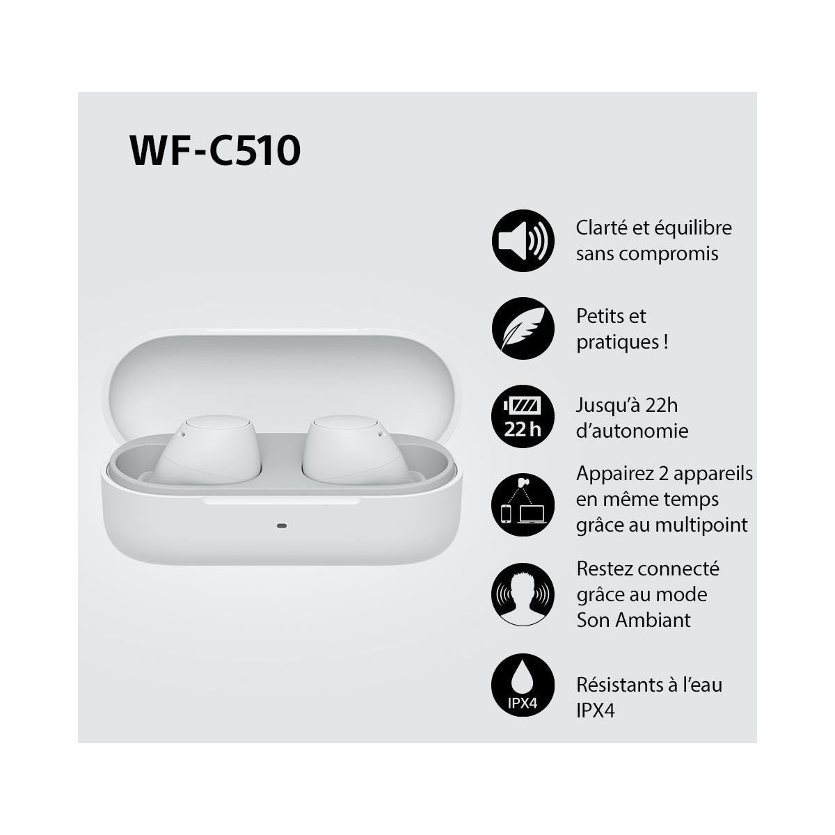 Ecouteurs WF-C510 Blanc blanc, SONY
