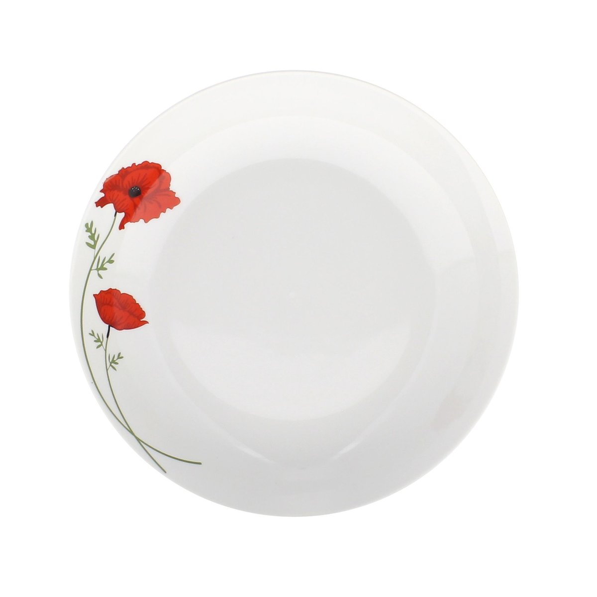 Lot de 6 assiettes creuses en porcelaine 20,5cm, COQUELICOT blanc-rouge, NOVASTYL