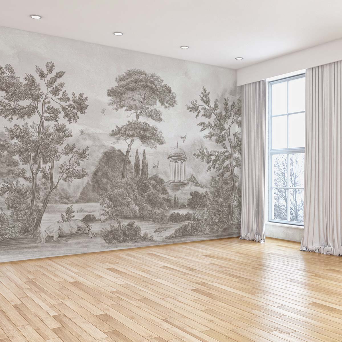 Papier peint panoramique Héritage Antique gris, HEXOA