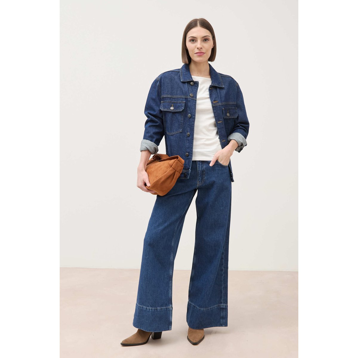 Jeans loose taille haute en coton denim used, BONOBO