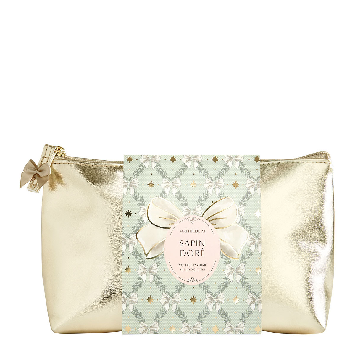 Pochette parfum, bracelet et décor parfumé Sapin Doré RUBANS DE FÊTE or, MATHILDE M