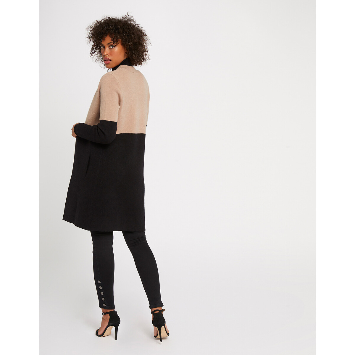 Gilet long bicolore camel/noir, MORGAN