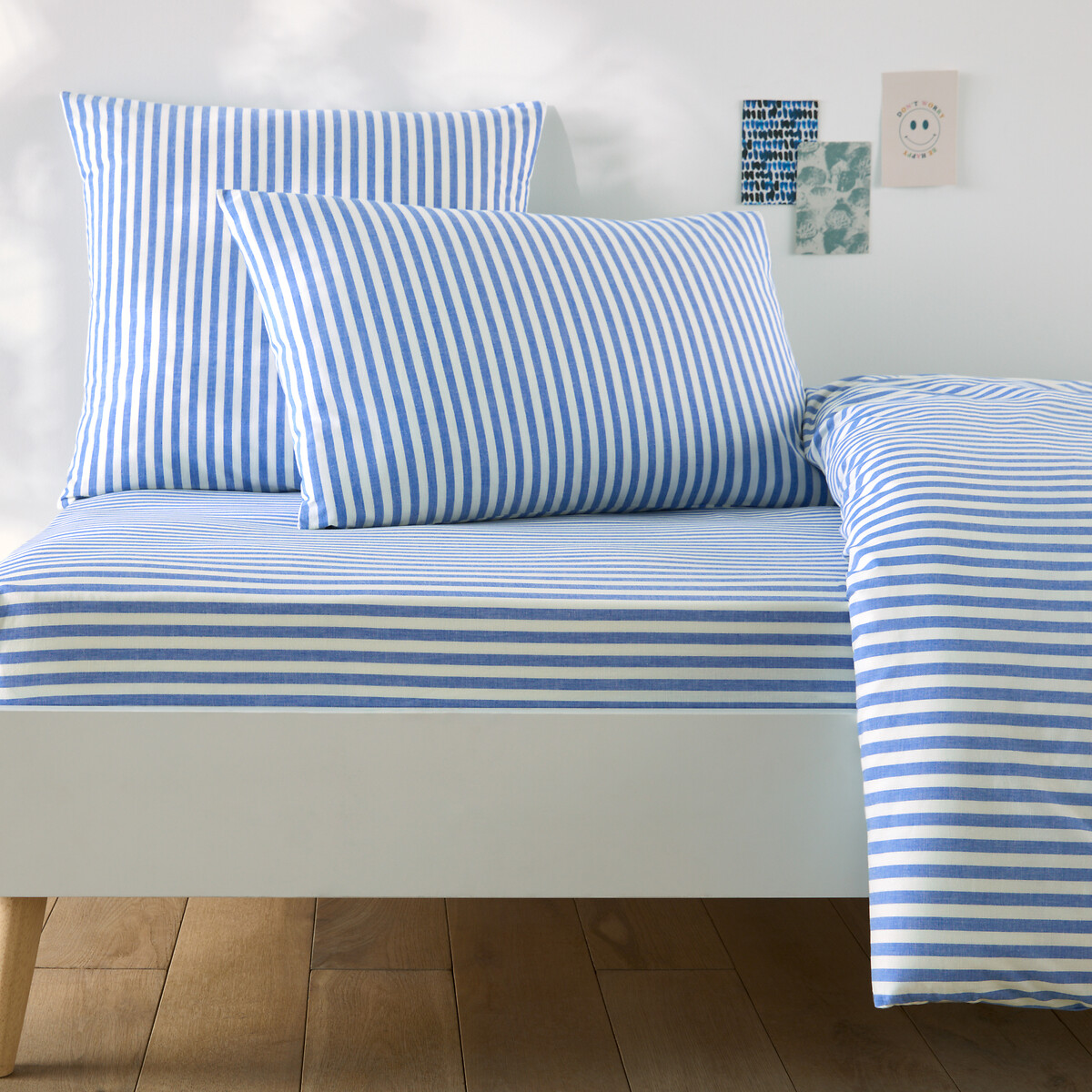 Drap-housse enfant, en coton, bonnet 30 cm, SOIZIC BLEU rayé bleu, LA REDOUTE INTERIEURS