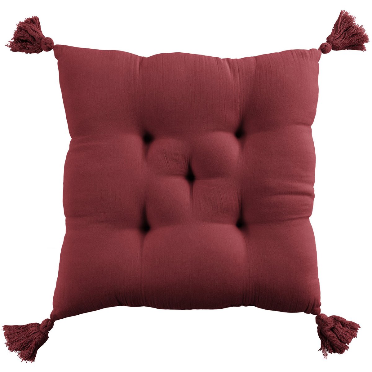 Coussin de chaise 40x40 cm Gaze de coton avec pompons Lie de vin lie de vin, EDEN