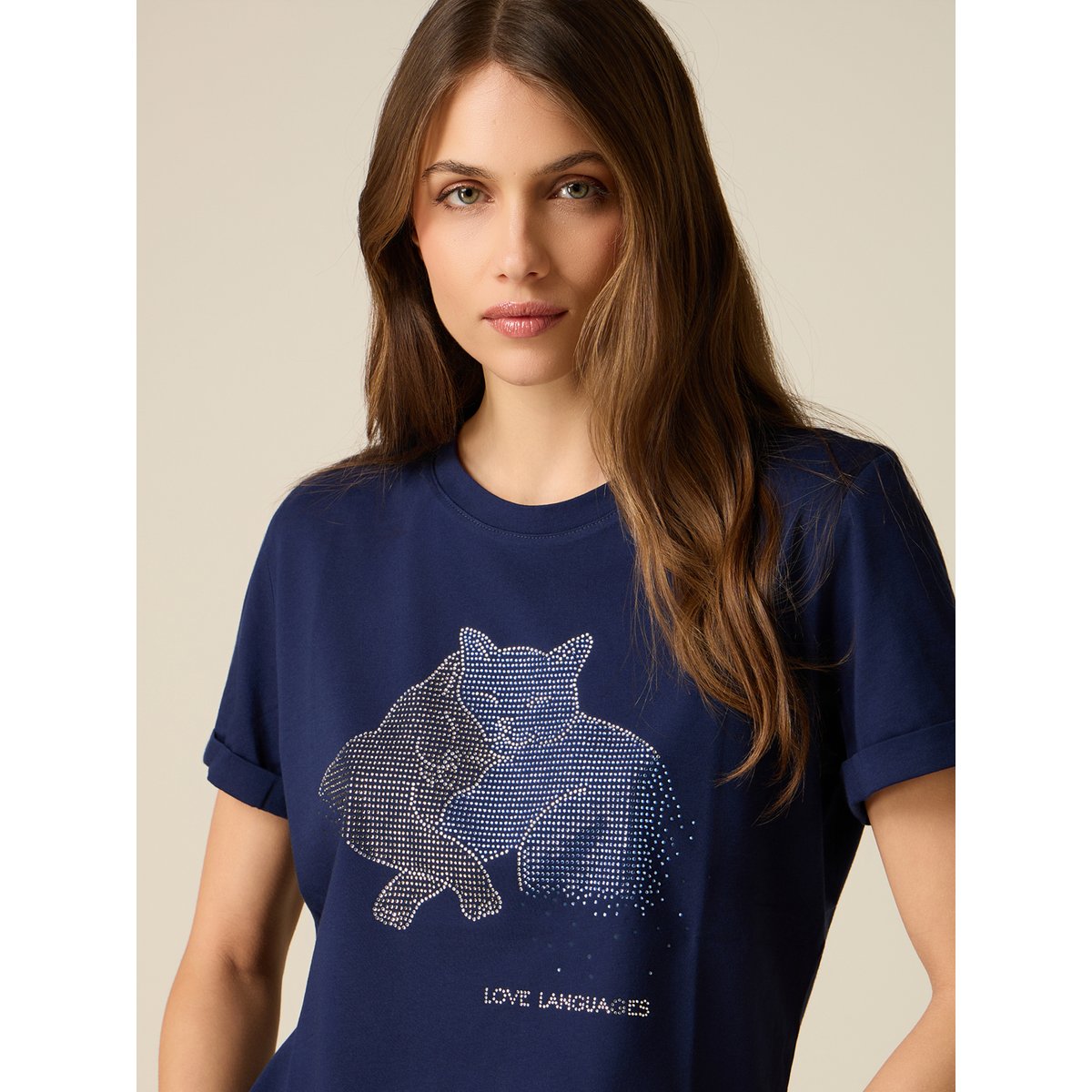 T-shirt avec applications bleu, OLTRE