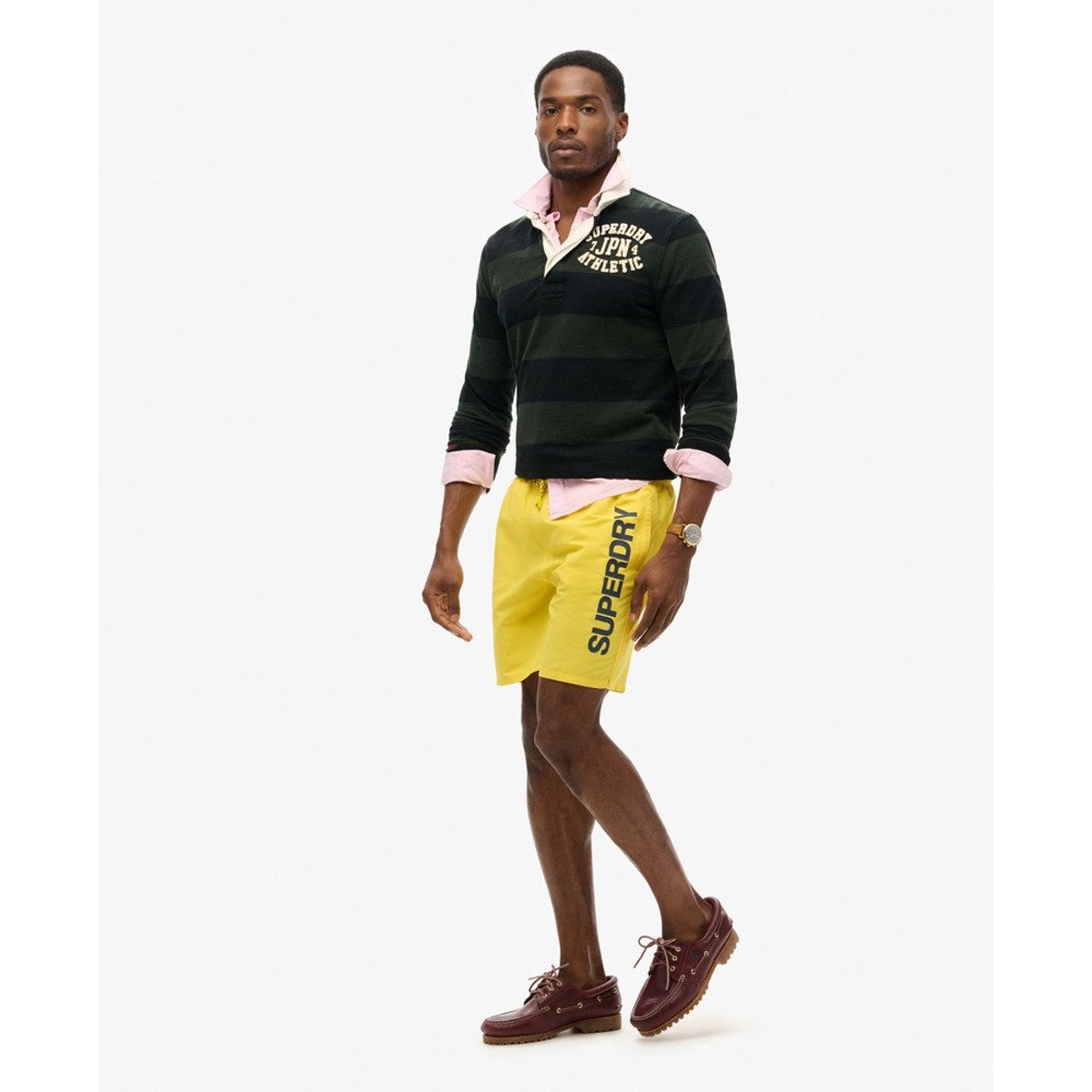 Short de bain de sport recyclé à motif longueur 43 cm jaune cyber, SUPERDRY