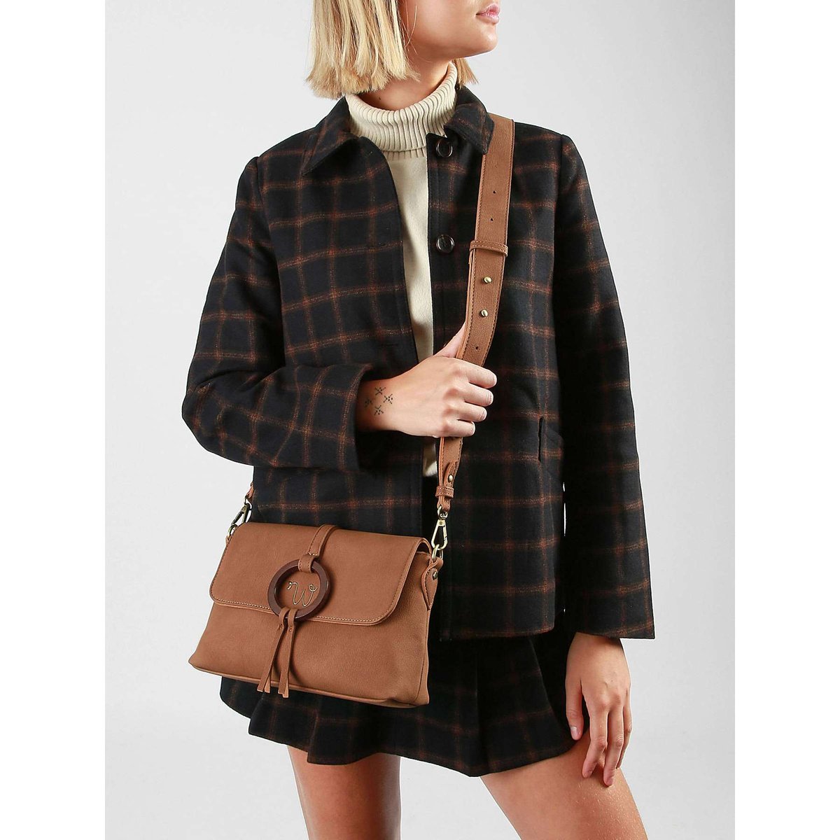 Sac bandoulière Verveine camel, WOOMEN