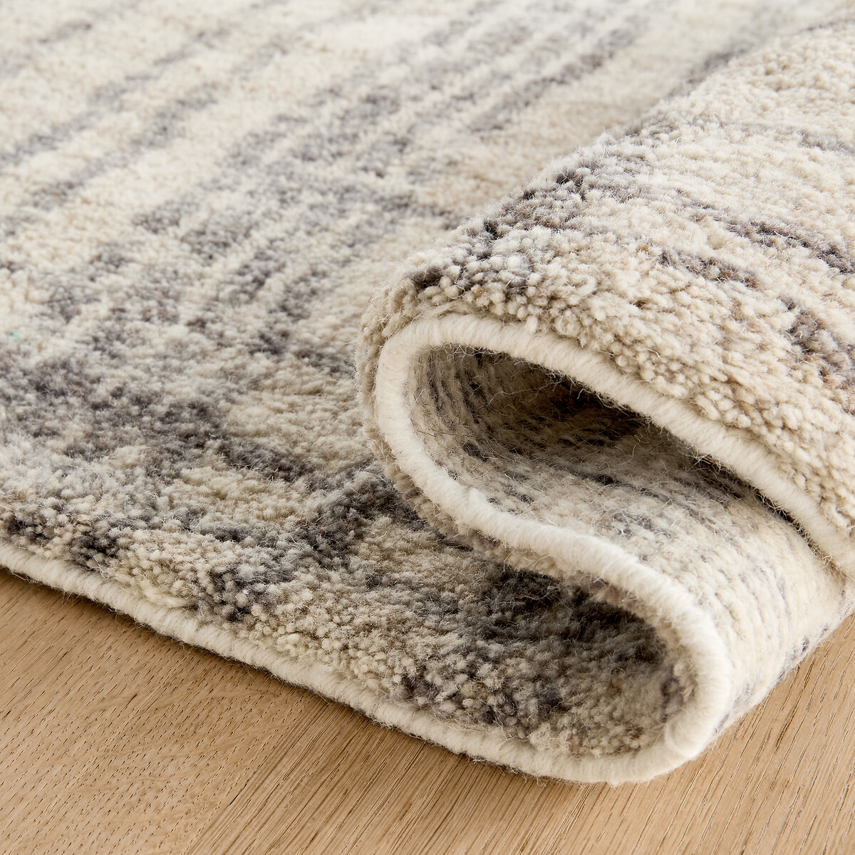 Tapis rayé tissé à la main, en pure laine, DALANA naturel/gris, AM.PM