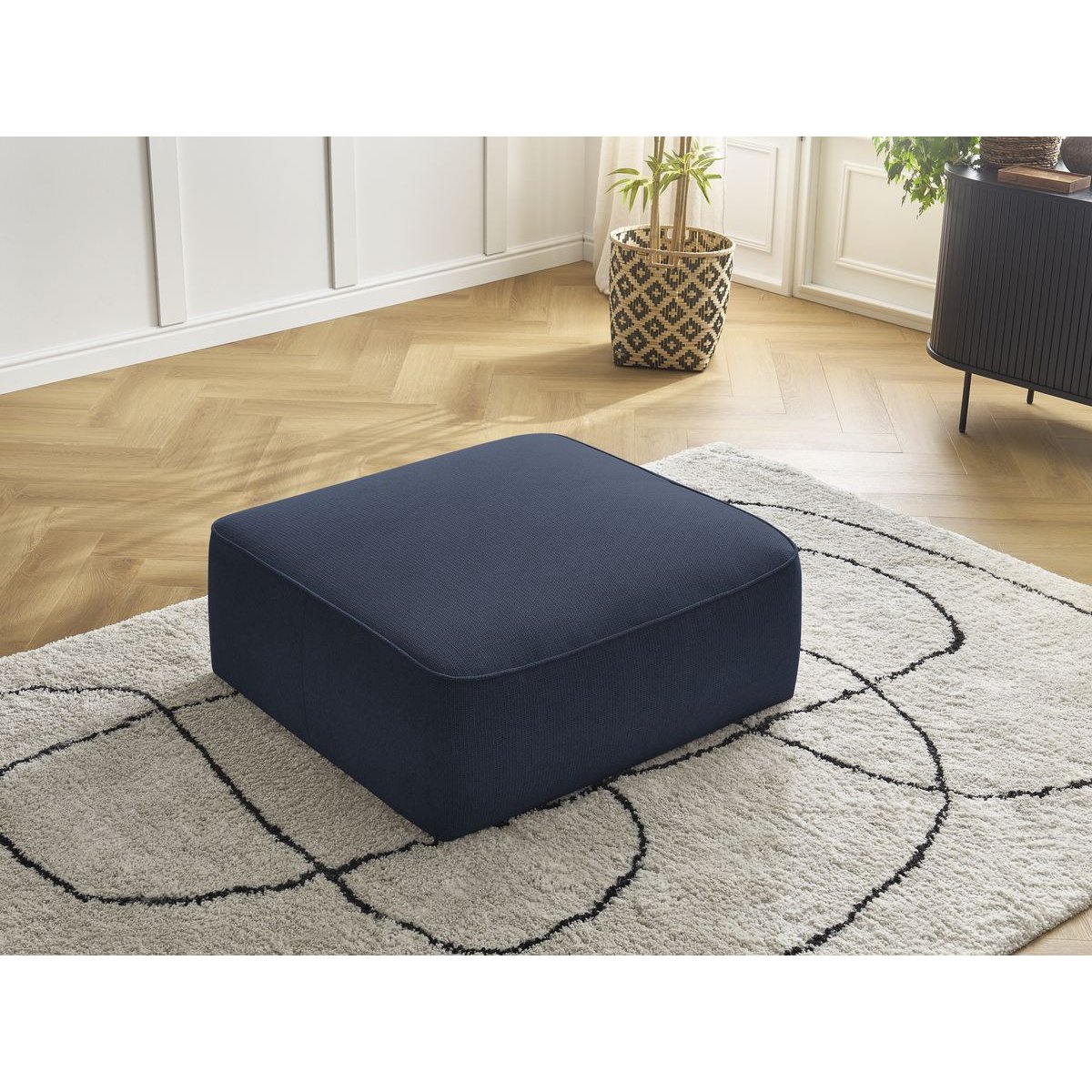 Pouf tissu chiné, LEOPOLD bleu foncé, BOBOCHIC