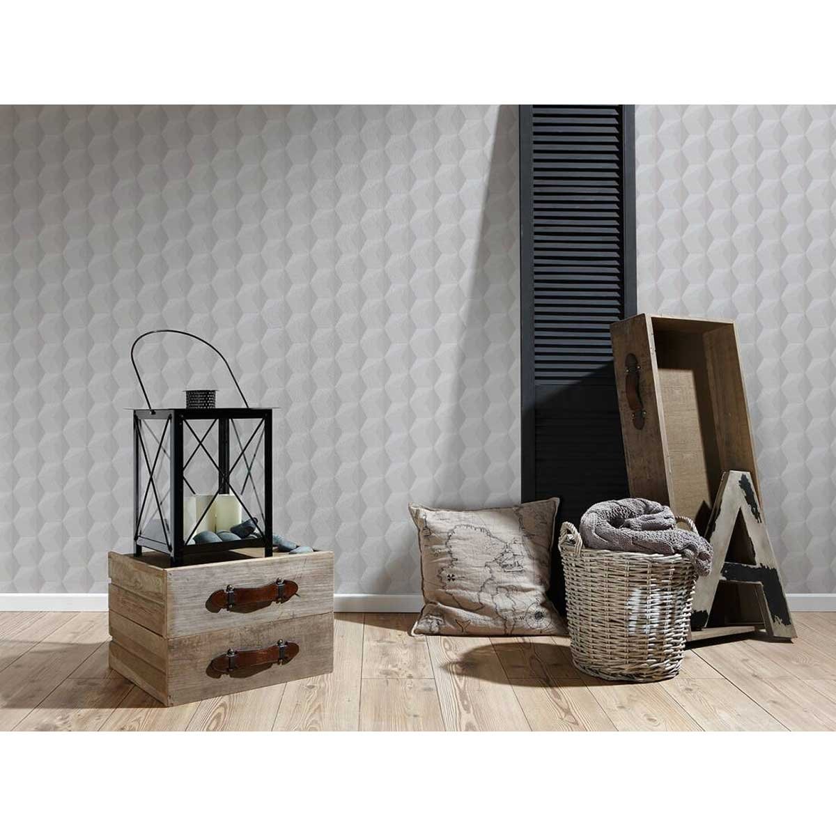 Papier peint graphique  - Effet 3D gris anthracite, HOME MAISON