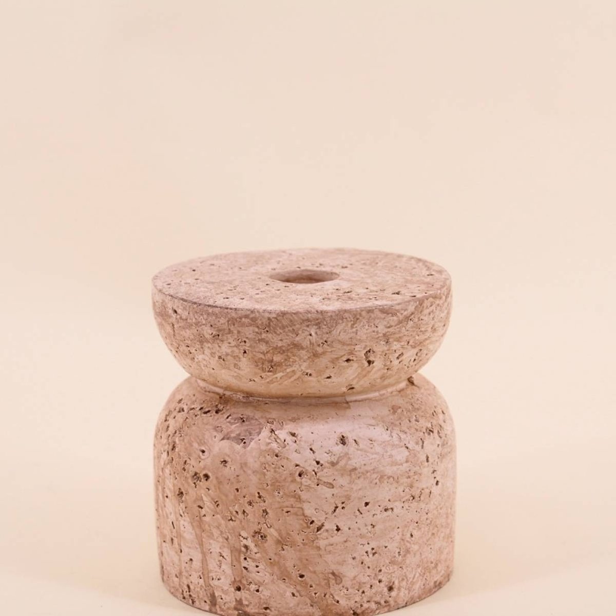 Bougeoir imitation travertin 10cm beige, ORNAMI