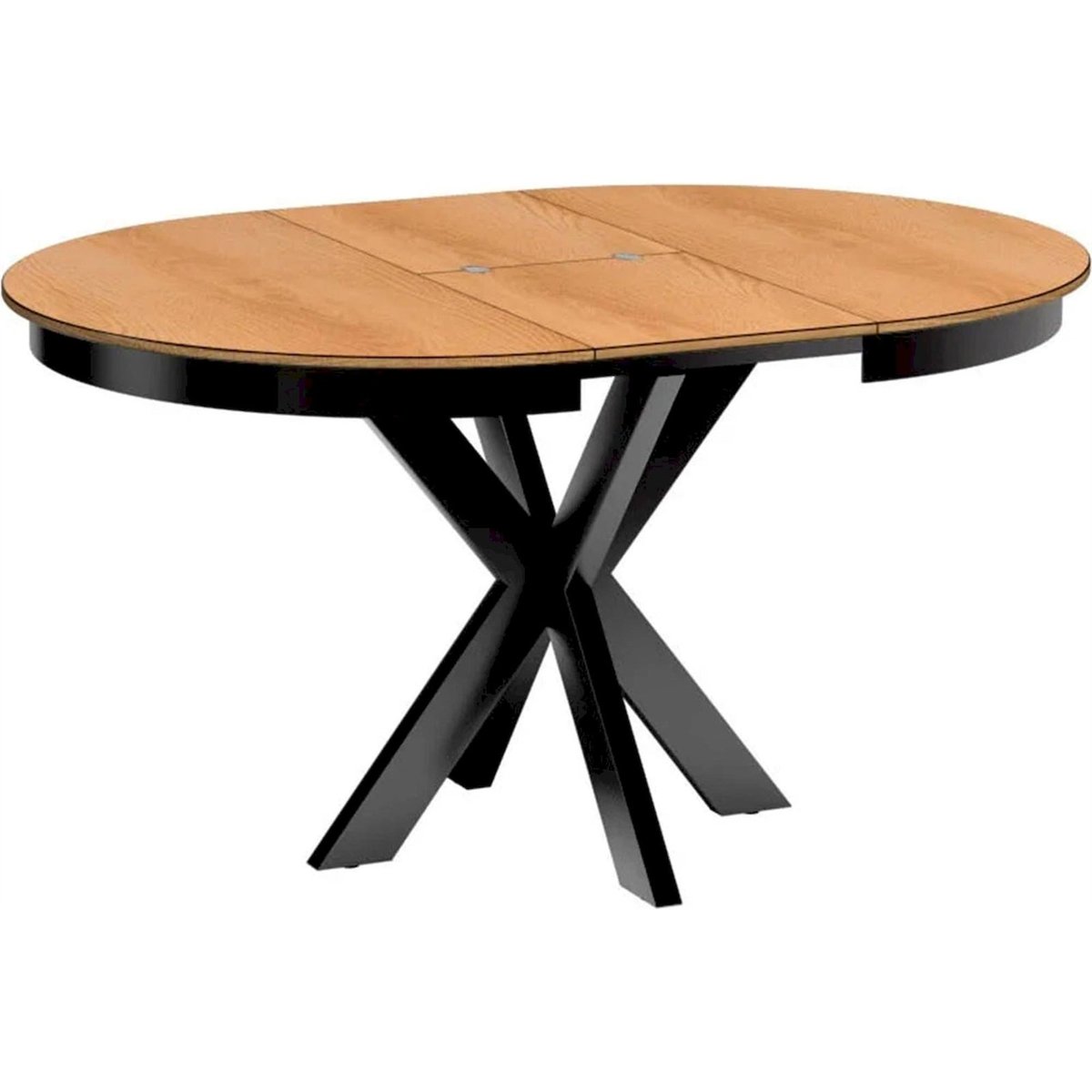 Table ronde extensible collection FONTI chêne caramel et noir, RECOLLECTION