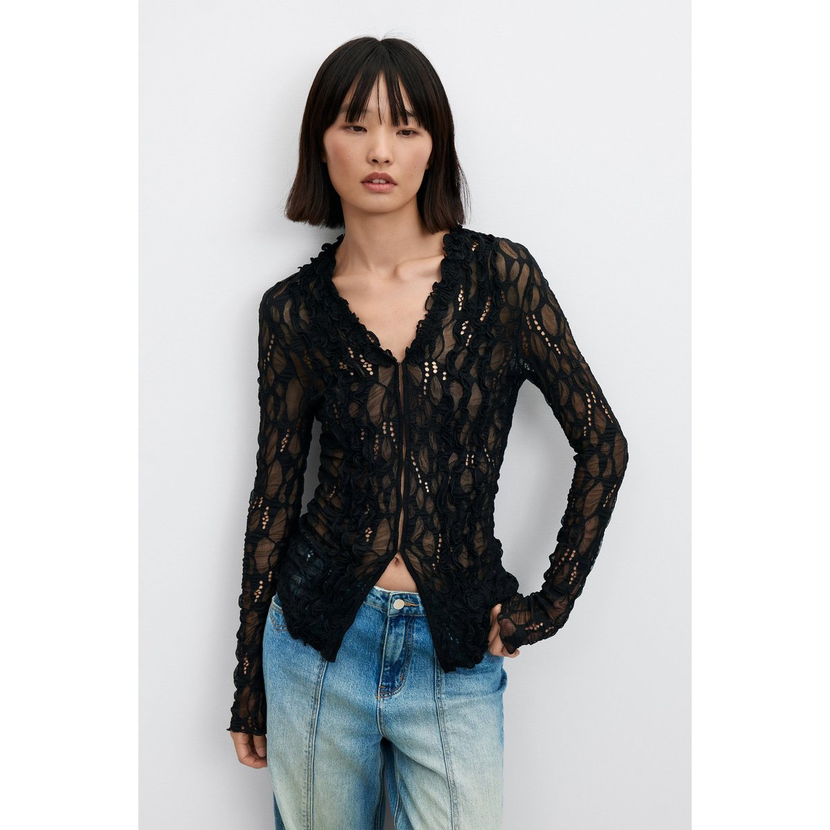 T-shirt à manches longues en tulle noir, DESIGUAL