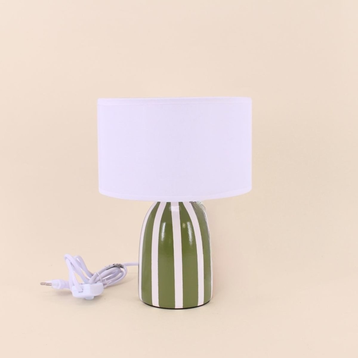 Lampe à poser en terre cuite rayée vert et blanc vert, ORNAMI
