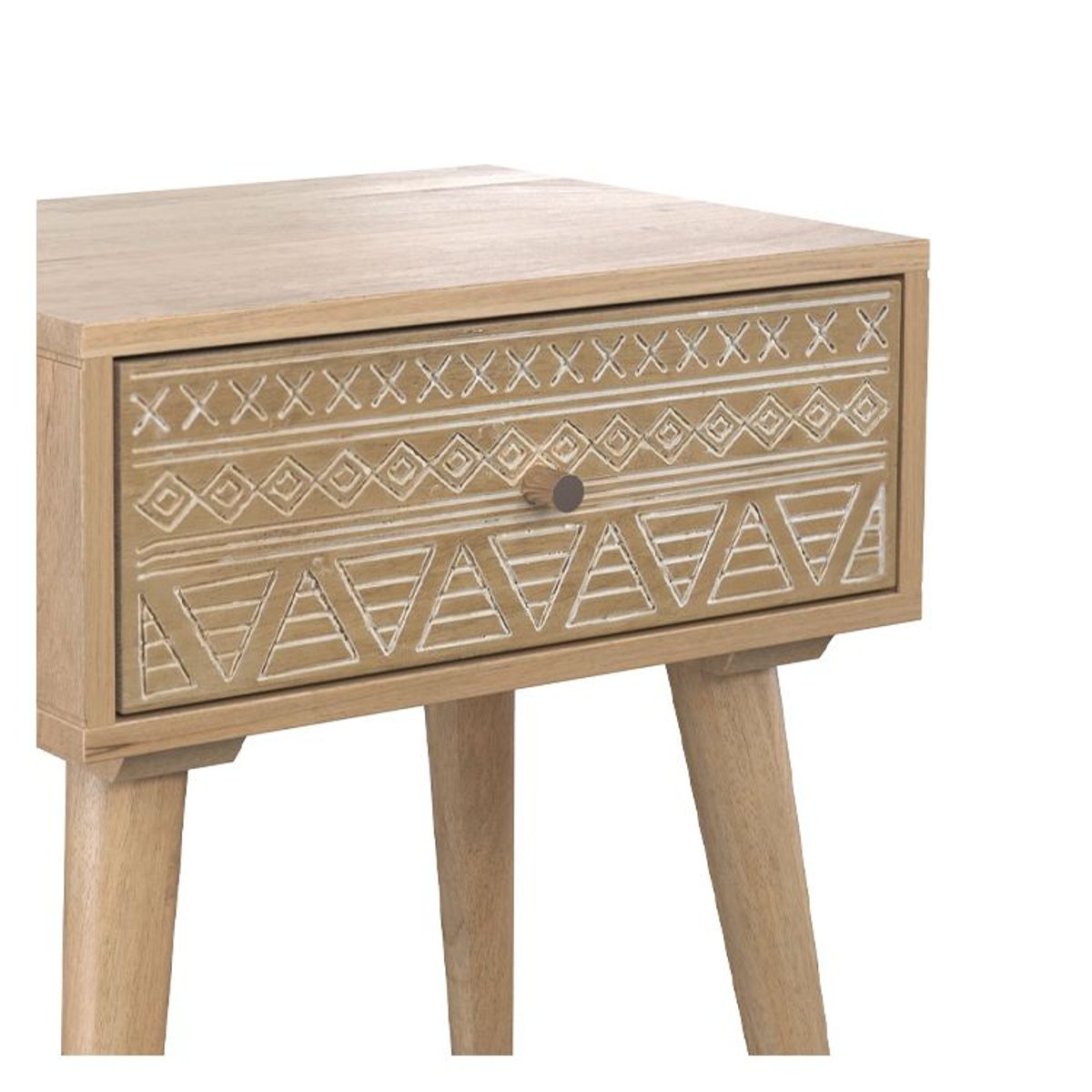 Table de chevet en bois de manguier gravé 1 tiroir - TINY bois clair, MAISON PAVANE