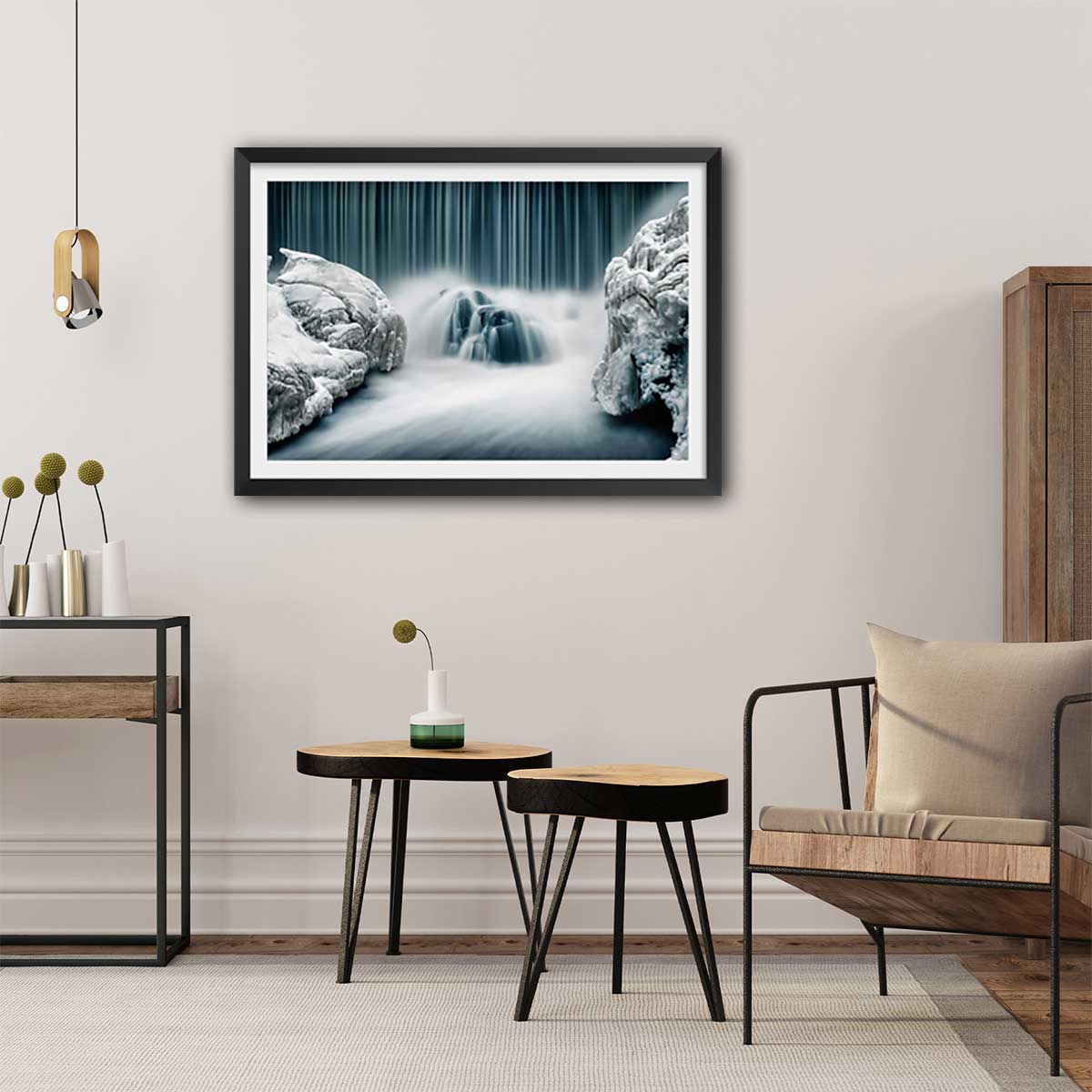 Affiche ""Cascade de glace"" affiche + cadre en bois - noir, HEXOA