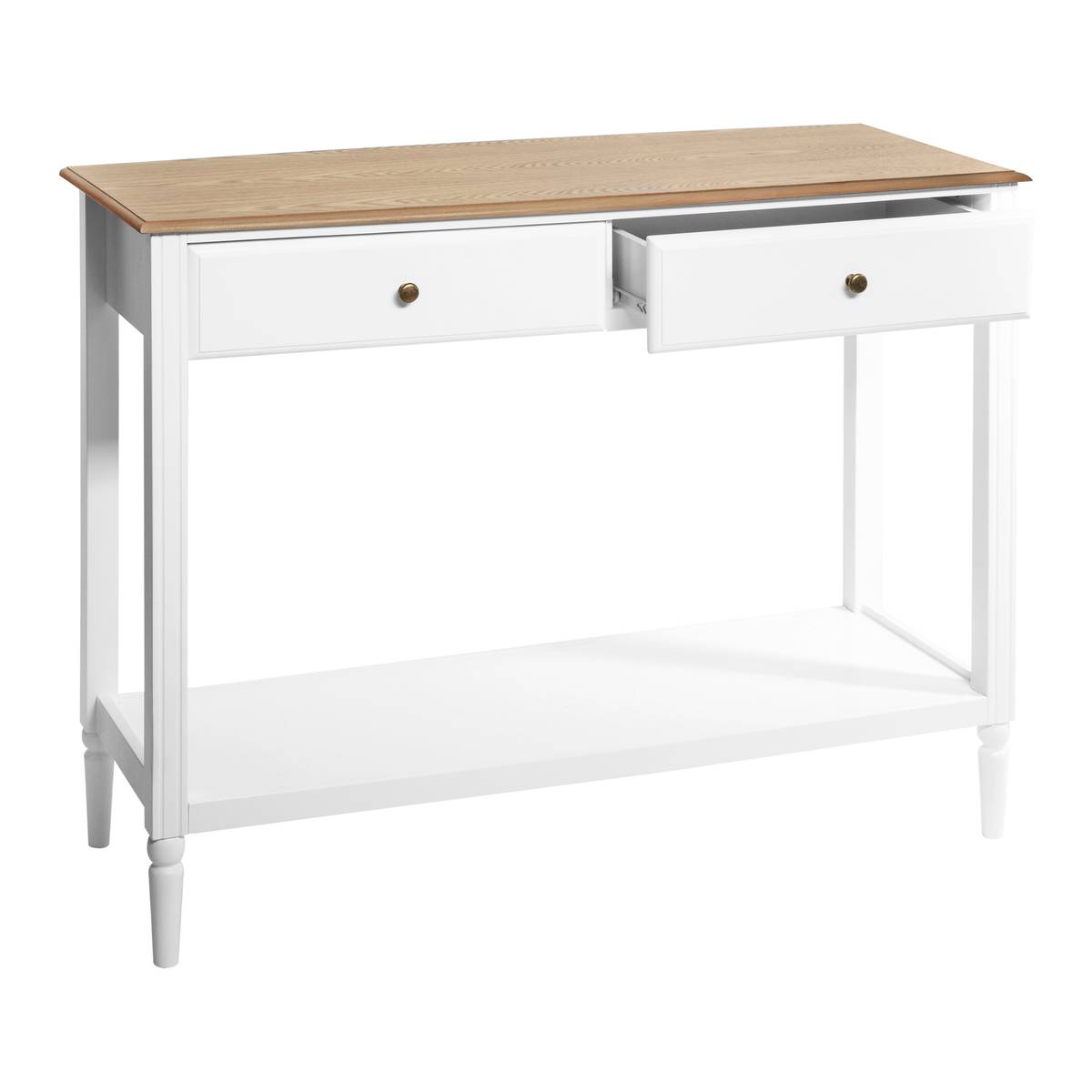 Console 2 tiroirs avec étagère en bois et frêne SOLEN blanc, ATMOSPHERA