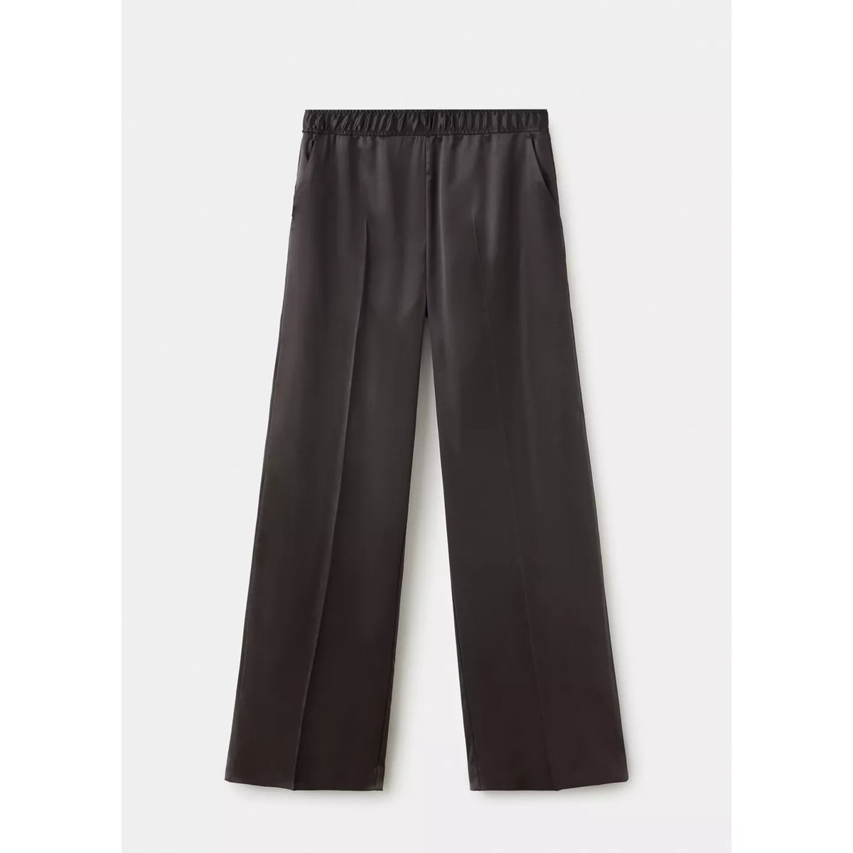 Pantalon droit satiné chocolat, MANGO