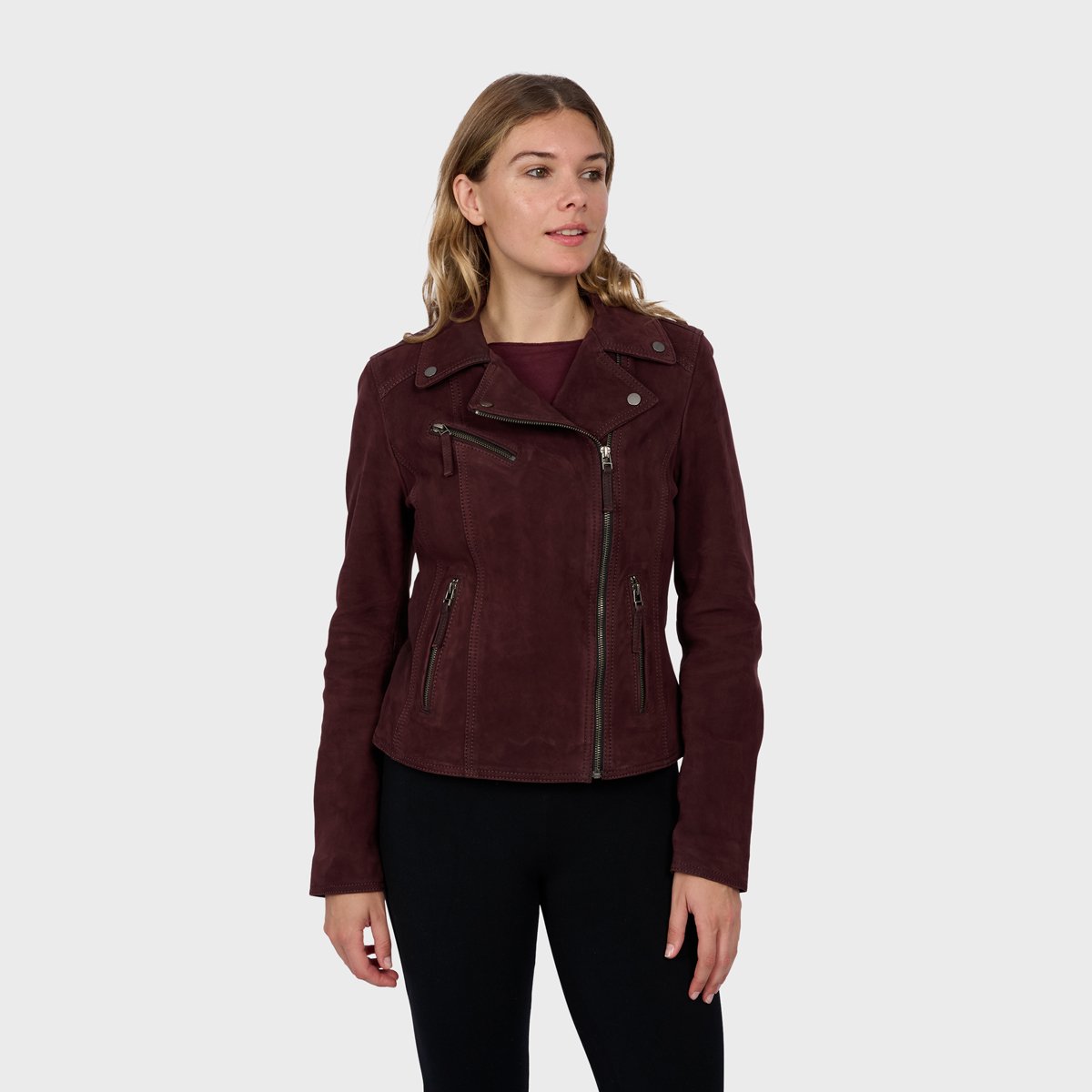 Blouson en cuir à coupe slim CLIPS bordeaux, OAKWOOD