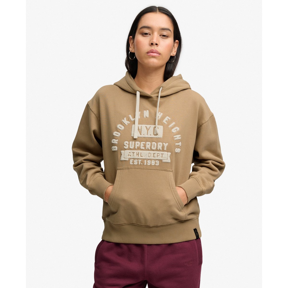 Sweat à capuche Vintage Prep Chenille Coupe Décontractée beige corps, SUPERDRY
