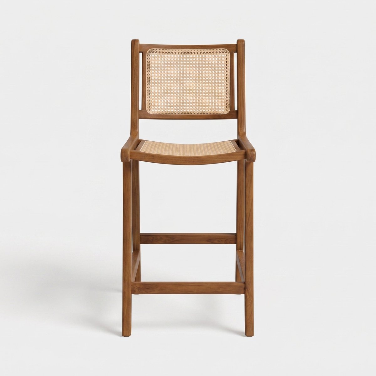 Lot de 2 chaises pour îlot central 66,5 cm en teck et cannage en rotin - KYLA beige, MAISON PAVANE