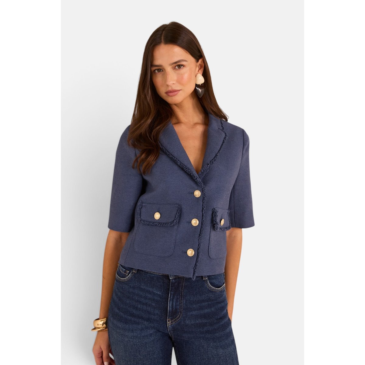 Veste de tailleur tweed en coton mélangé VALENCE denim brut, Maison 123