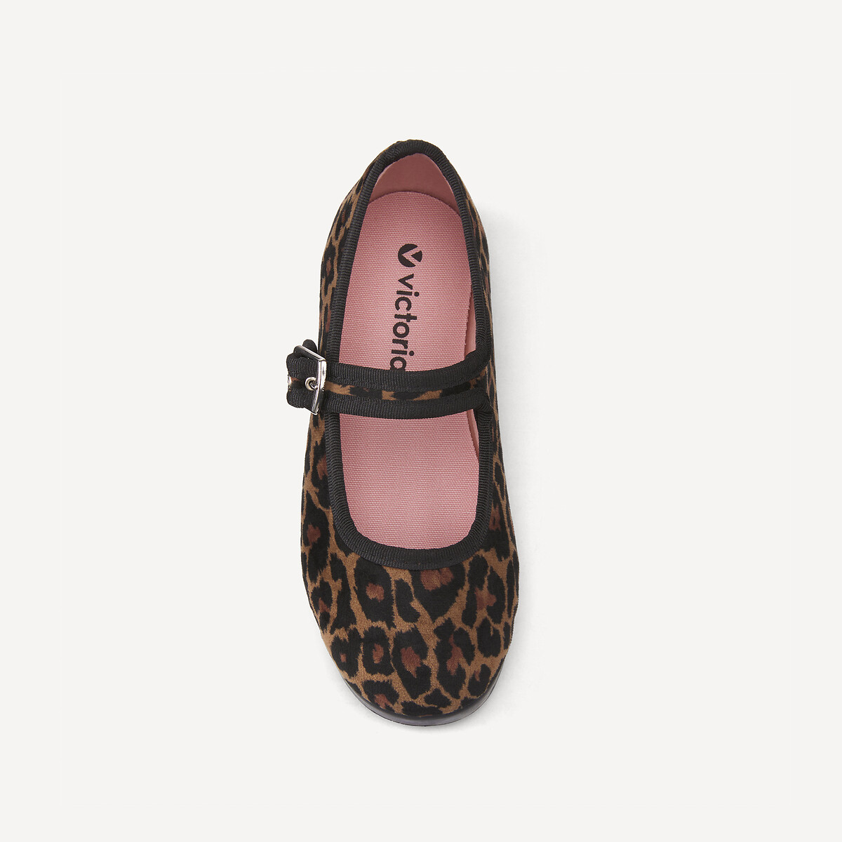 Kids Gong-Fu Mercedes Mary Jane Ballet Pumps in Velour leopard print, VICTORIA