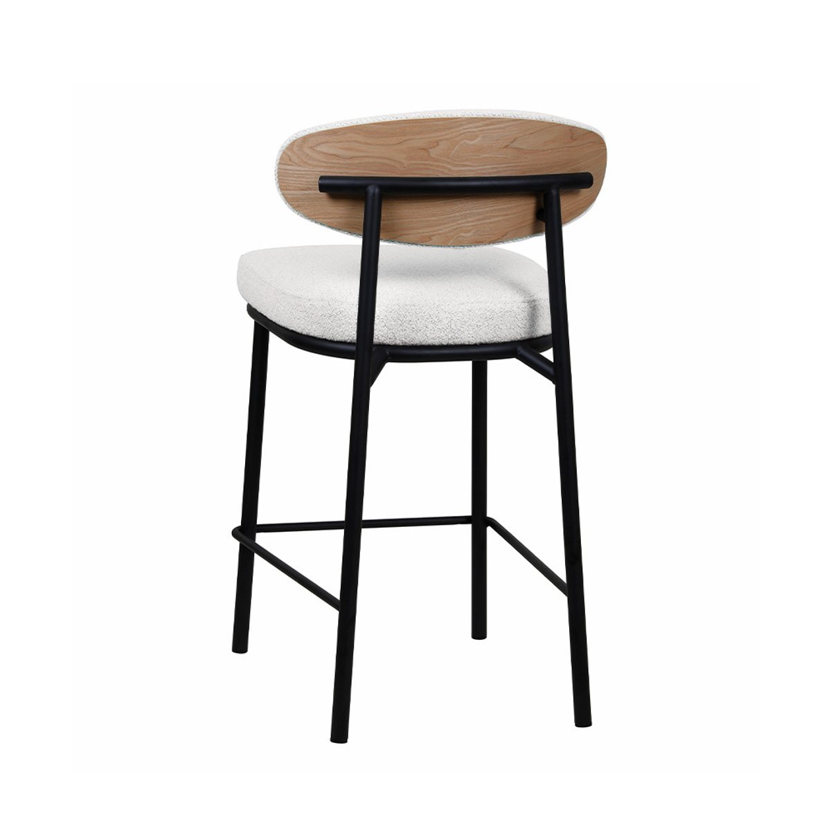 Lot de 2 chaises de bar en tissu bouclette, bois et métal H65cm- RODE écru chiné, DRAWER
