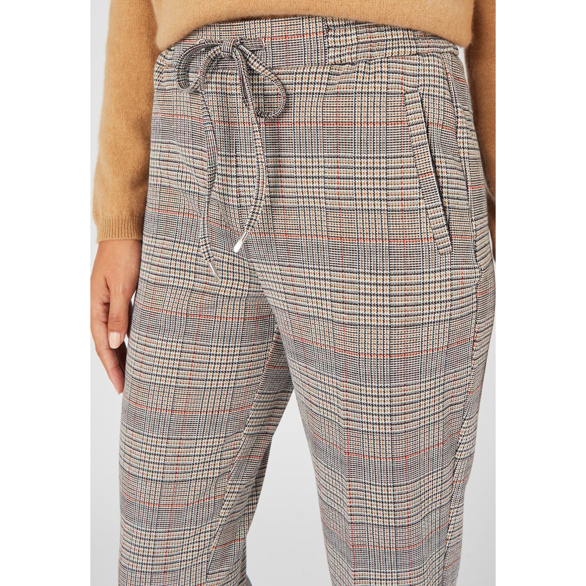 Pantalon 7/8ème en maille milano stretch marron prince de galles, DAMART