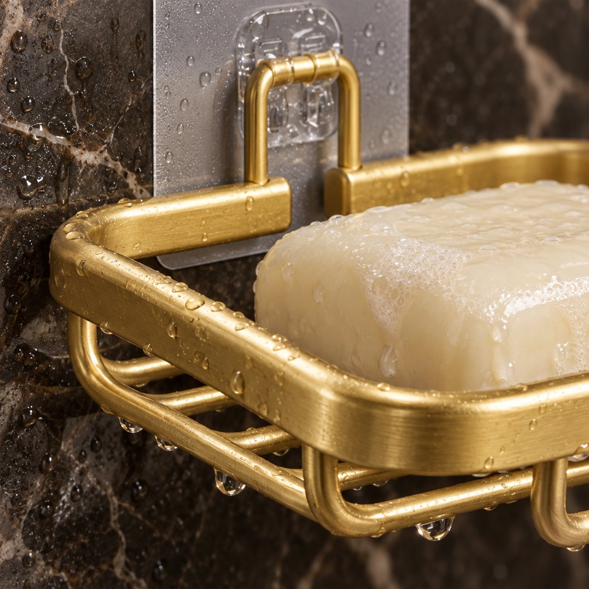 Porte-savon de douche adhésif en aluminium filaire sans perçage jaune, DOUCEUR D'INTÉRIEUR