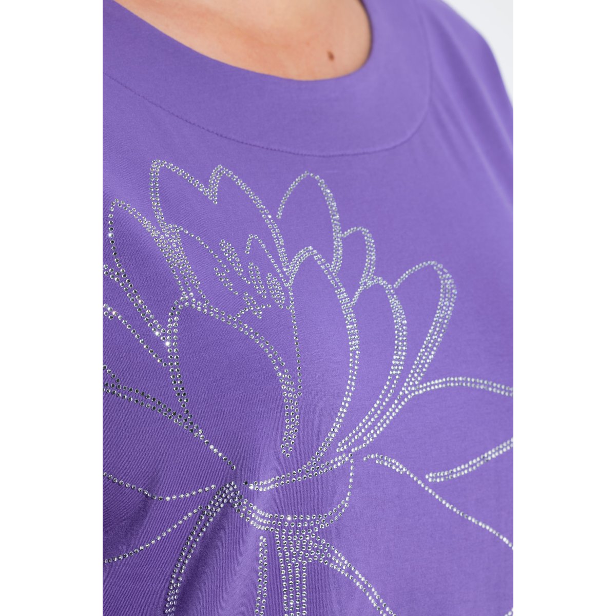 T-shirt col rond et manches 3/4 violet, ULLA POPKEN