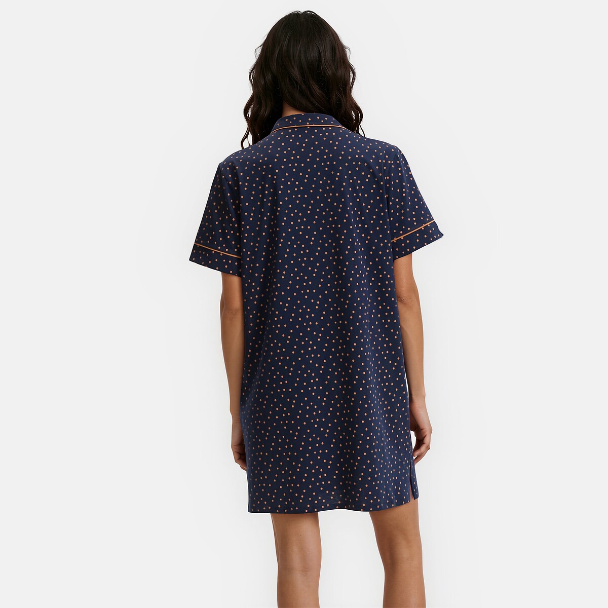 Chemise de nuit forme liquette, imprimée pois, en jersey pur coton imprimé pois, ANNE WEYBURN
