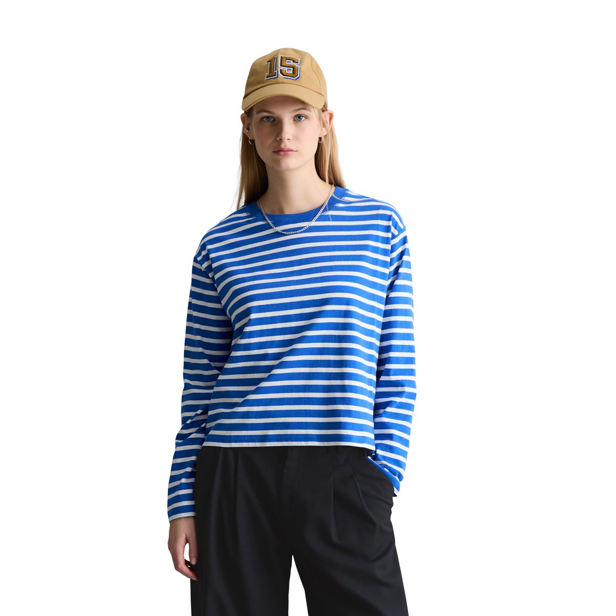 T-shirt long régulier en Heavy Slub Jersey bleu moyen, MARC O’POLO DENIM
