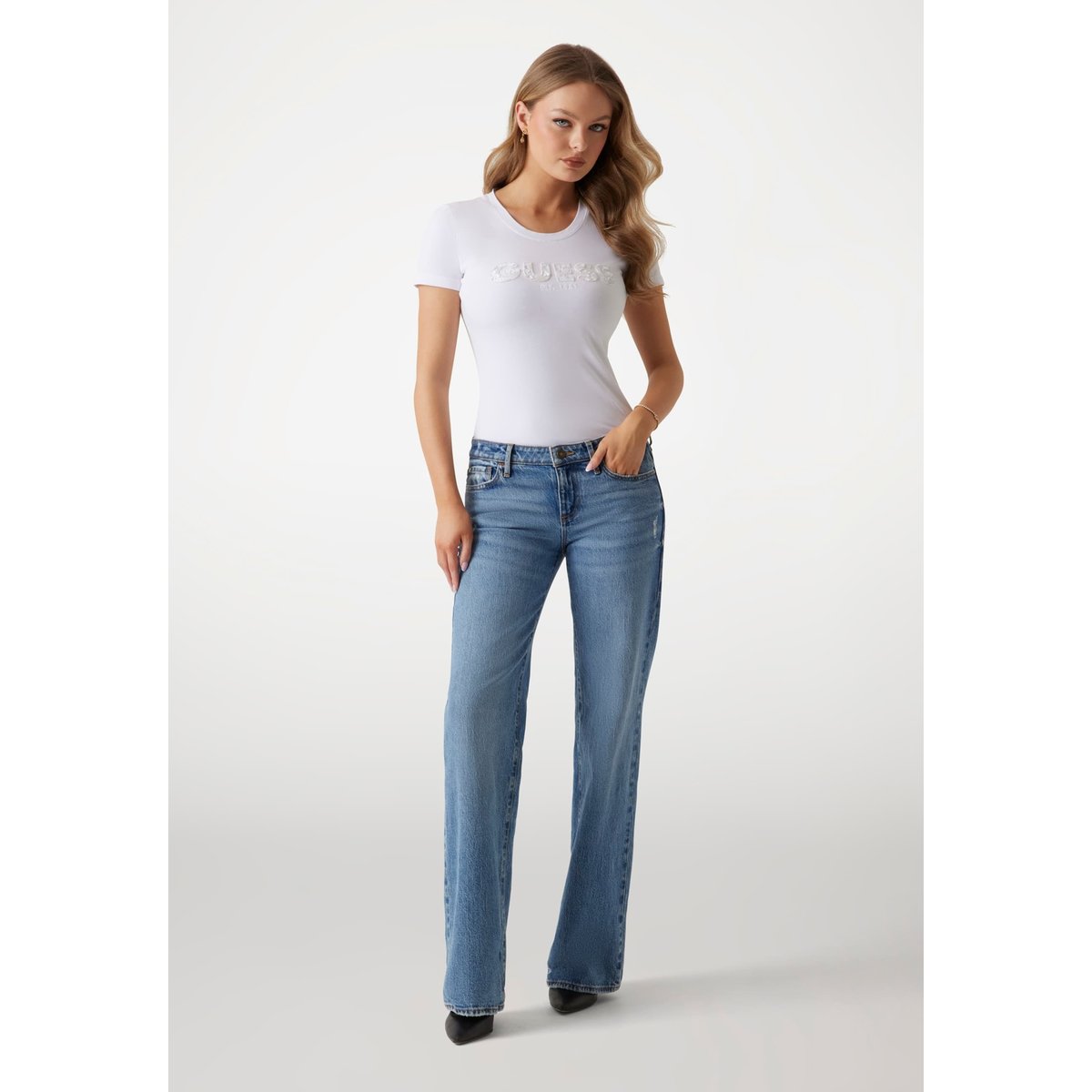 T-Shirt Logo Coupe Slim blanc, GUESS