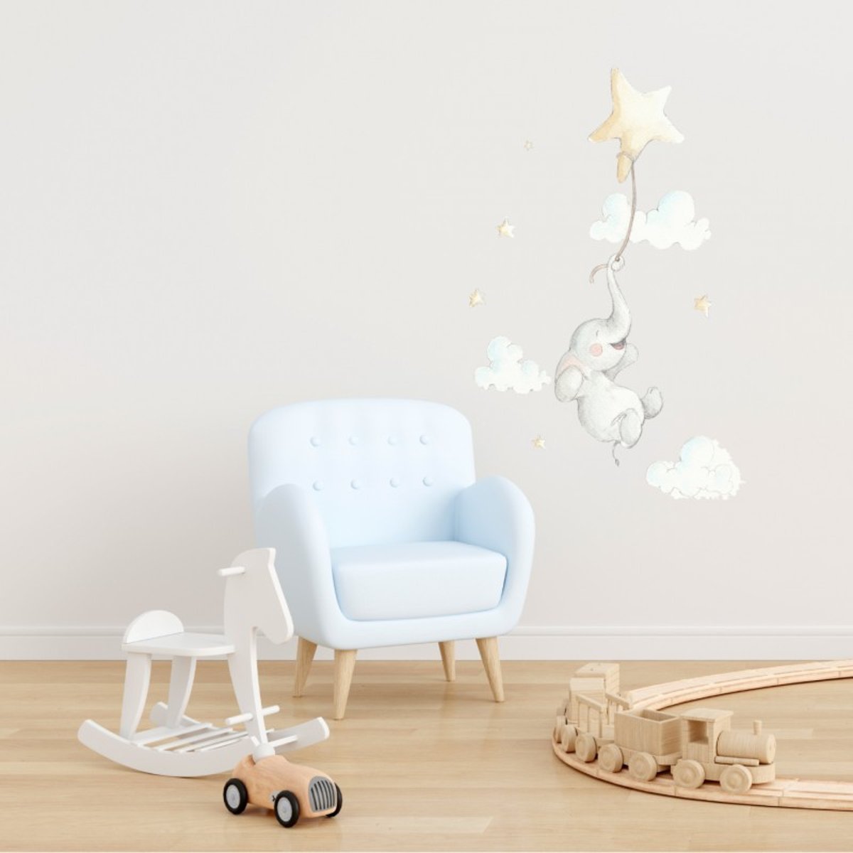 Sticker mural enfant petit éléphant multicolore, SUENOS DE CIGUENA