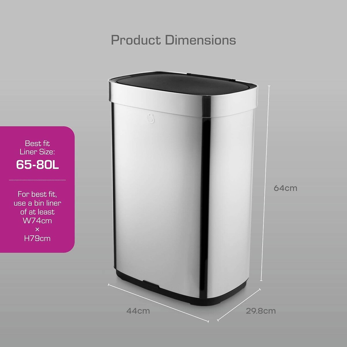 65L Rectangular Sensor Bin silver-coloured, SWAN
