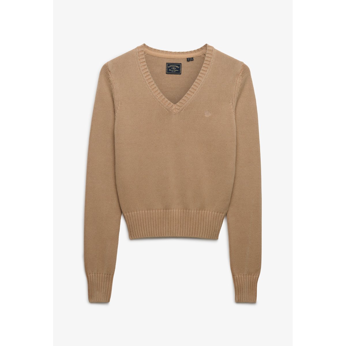 Pull Col V Délavé taupe clair, SUPERDRY