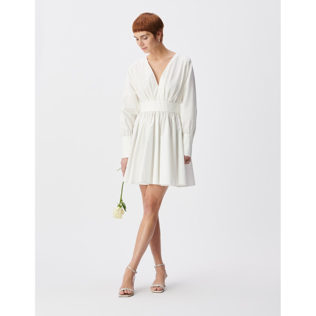 Robe courte popeline plis à la taille ecru, IKKS