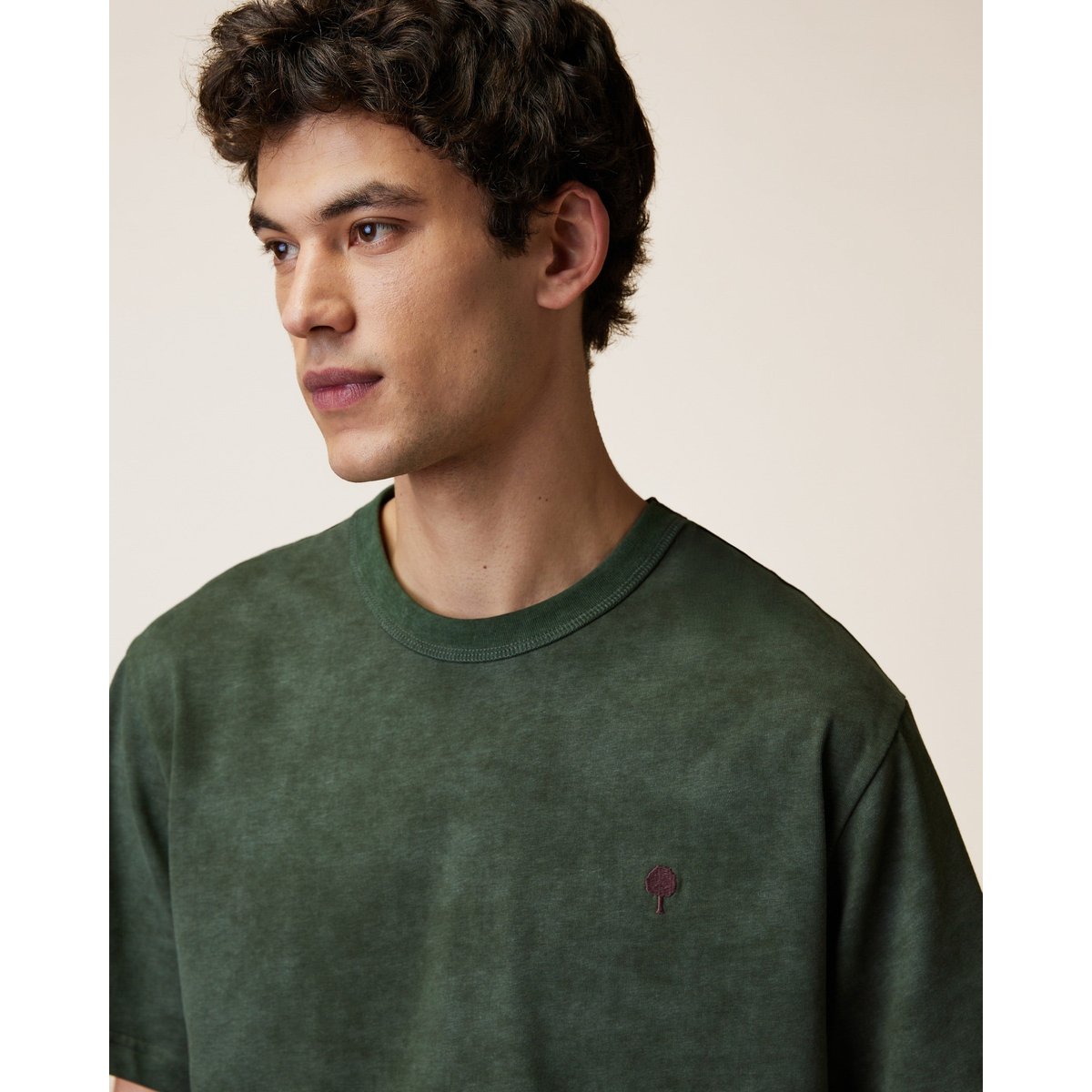 T-shirt en maille vert foncé chiné, FAGUO