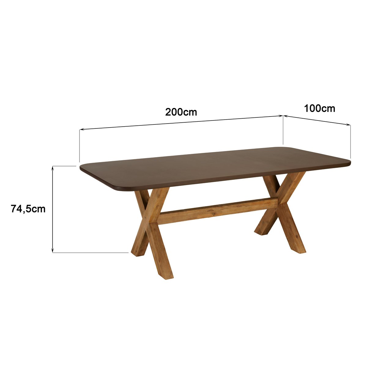 Table à manger 200 cm effet béton marron pied en bois d'acacia CALVI marron, PIER IMPORT
