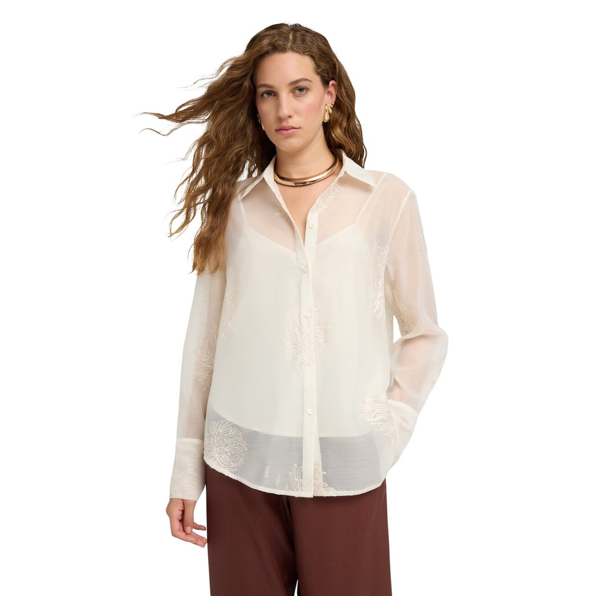 Chemise avec broderies florales blanc, MOTIVI