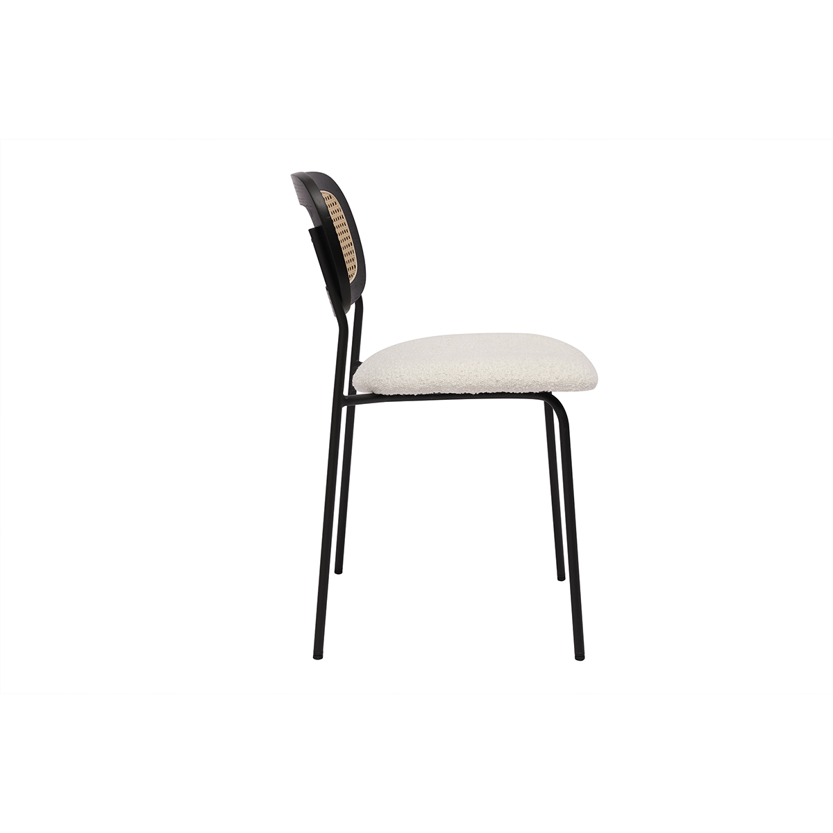 Chaises design en tissu effet velours texturé terre brulée, métal noir et cannage rotin (lot de 2) MIRANDA blanc, MILIBOO