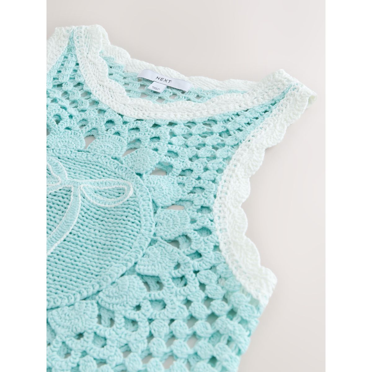 Débardeur en maille de crochet coton nœud bleu clair, NEXT