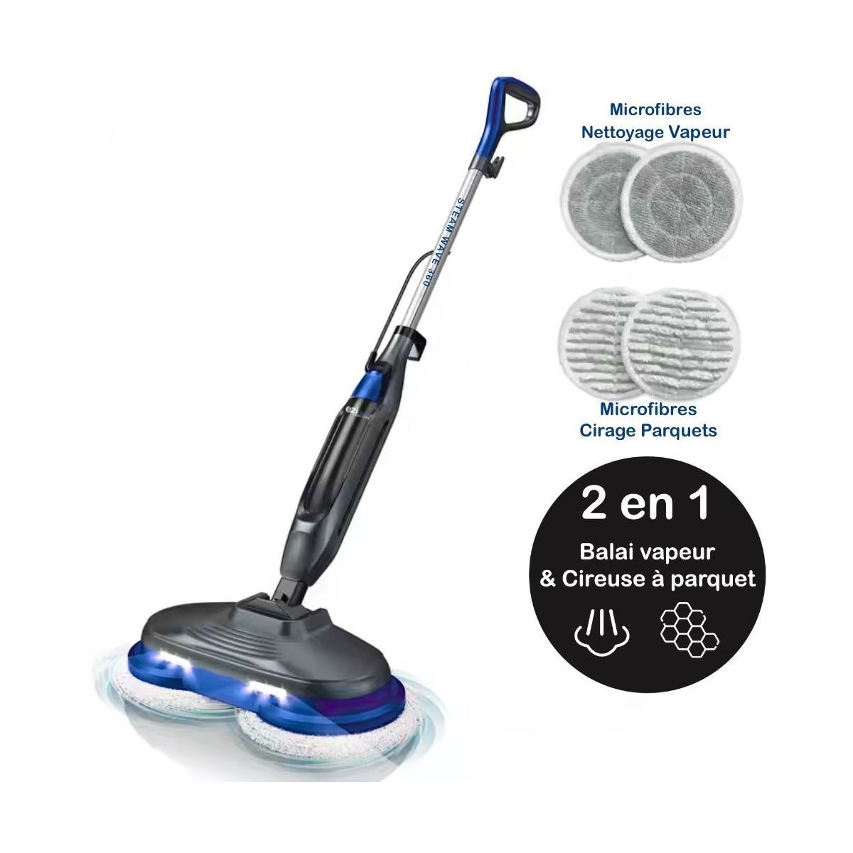 Balai vapeur Steam Wave 360 couleur unique, EZICLEAN