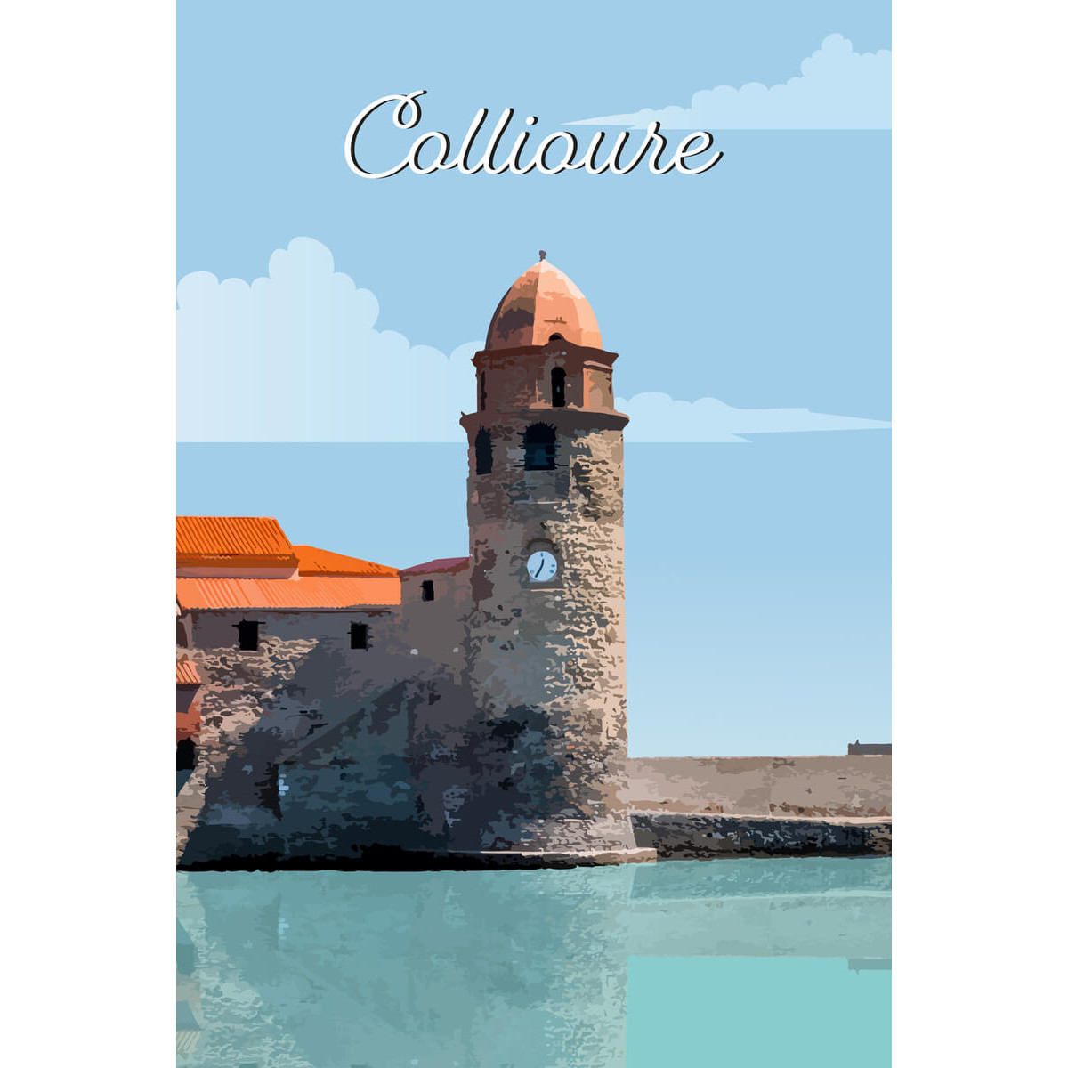 Tableau Mural Illustration Clocher De Collioure ARCHITECTURE tableaux sur toile-bleu, CEANOTHE